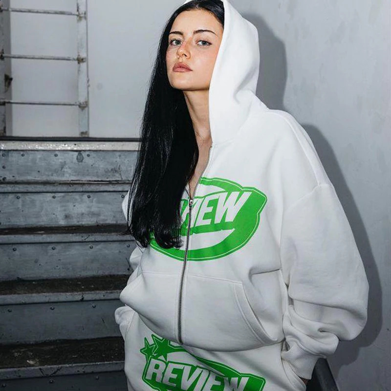 Hip-Hop Goth Couple Hoodie Autumn Winter Harajuku Cardigan Zipper Hoodie Retro Letter Print Casual Sweatshirt Men Womne Clothing 240828