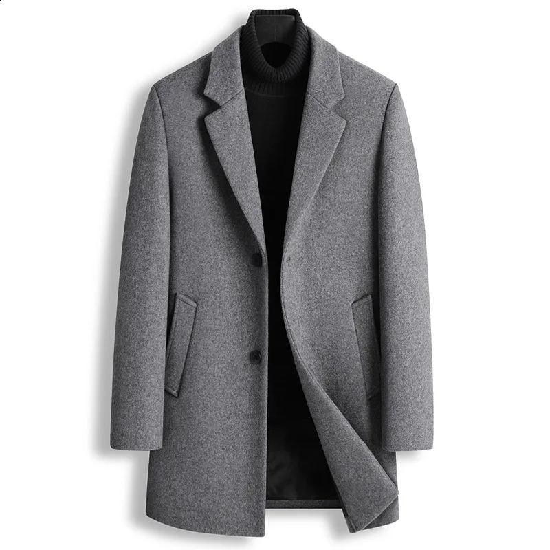 Mens cashmere long trench coat winter wool blend jacket highquality mens business casual 240827