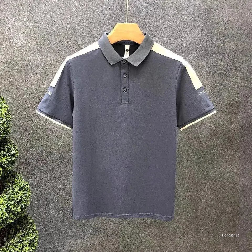 Summer Mens Fashion Japanese Style Color Blocked Short Sleeve Polo Shirt Casual Embroidered Collar Tshirt 240828