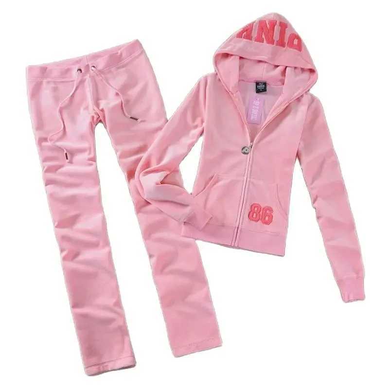 Women's Tracksuits 2024 Velvet Sportswear Womens Embroidered Letter Fashion Sportswear Womens Two Piece Set L2501013