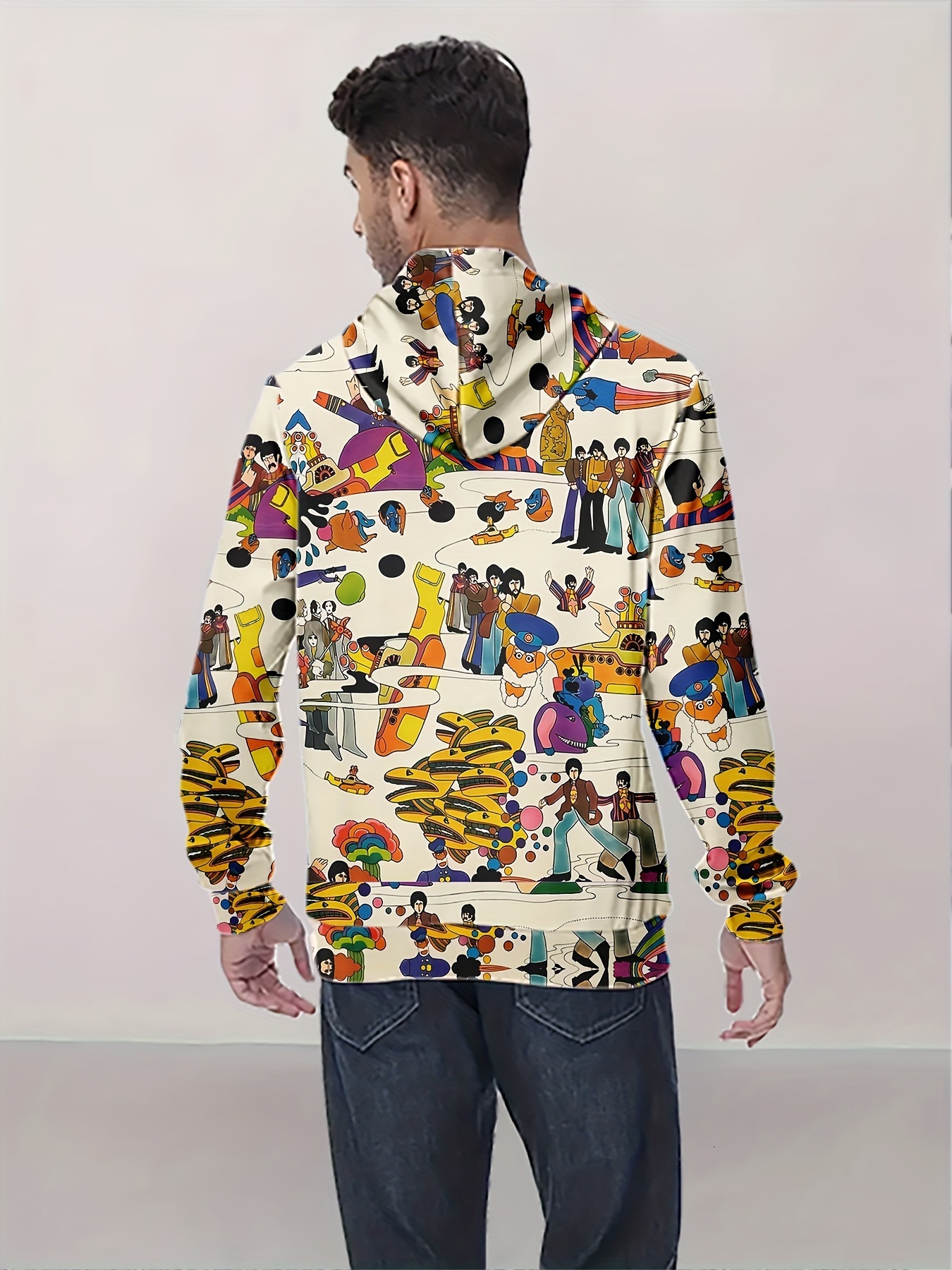 Men's Casual Pullover Hoodie With Random Graphic Print, 3D Embroidery, Soft Polyester Fabric, Perfect For Outdoor And Sports