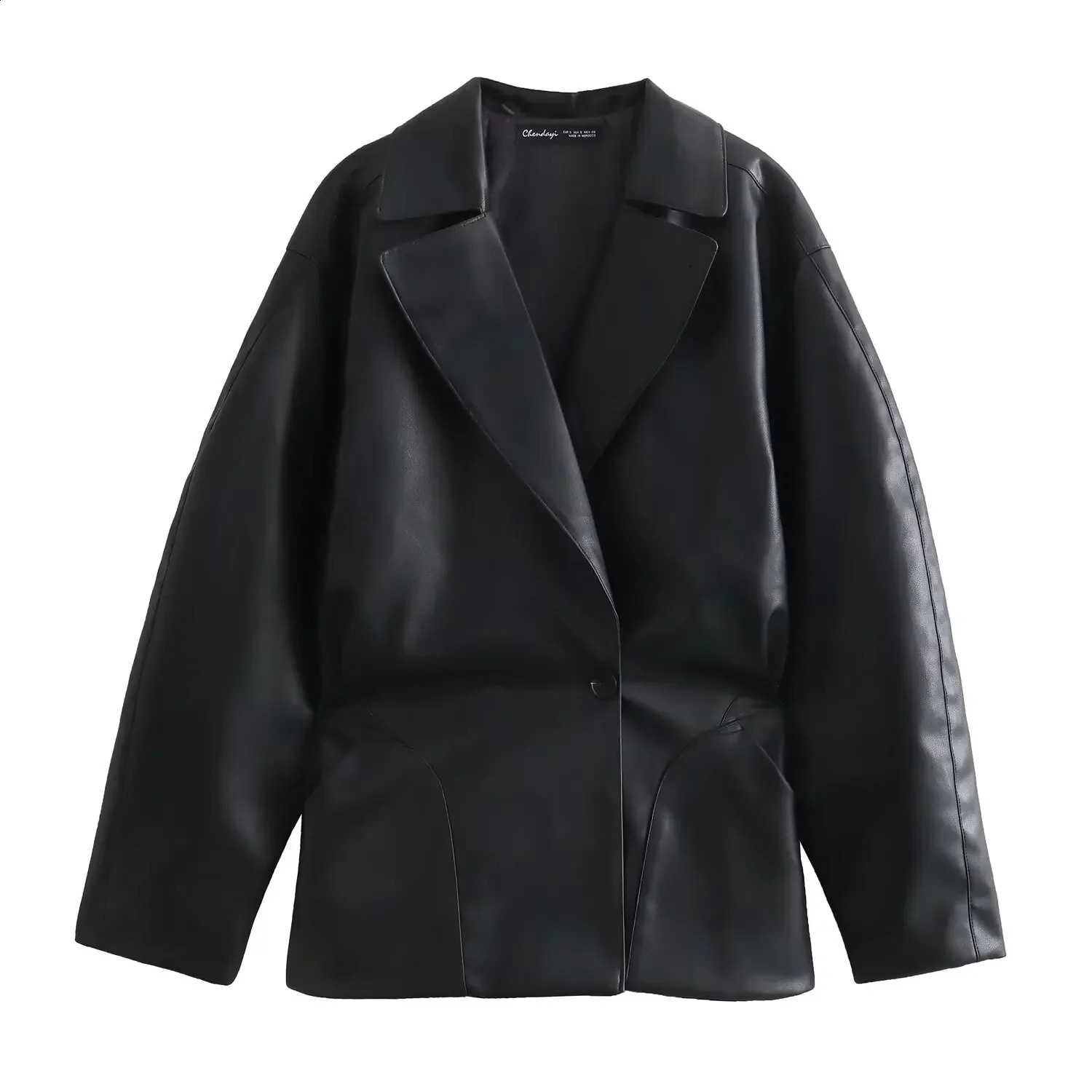 PB ZAWomen leather belt sports jacket with side pocket one button top 240827