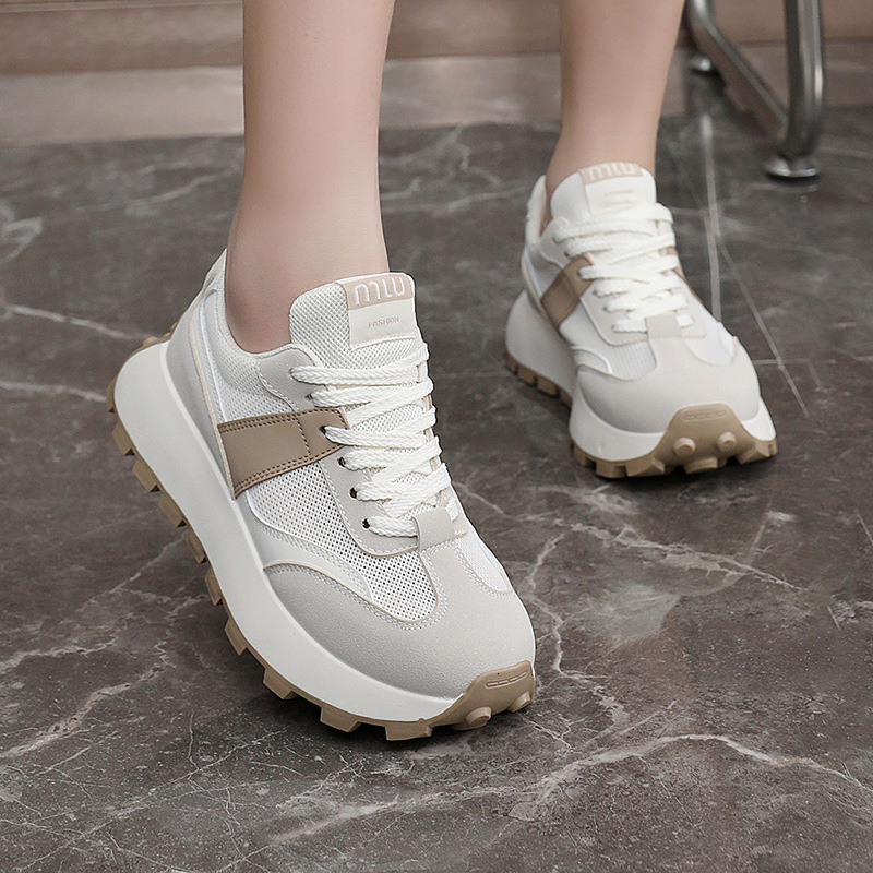 Ddmysports G New Little White Women Spring Summer Thick Sole Elevated Casual S Board Shoes Breathable Round Toe Durable For Transport OUTDOOR