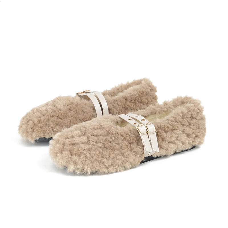 Wool fur winter shoes womens shoes slippers double river belts fur macasin 240827