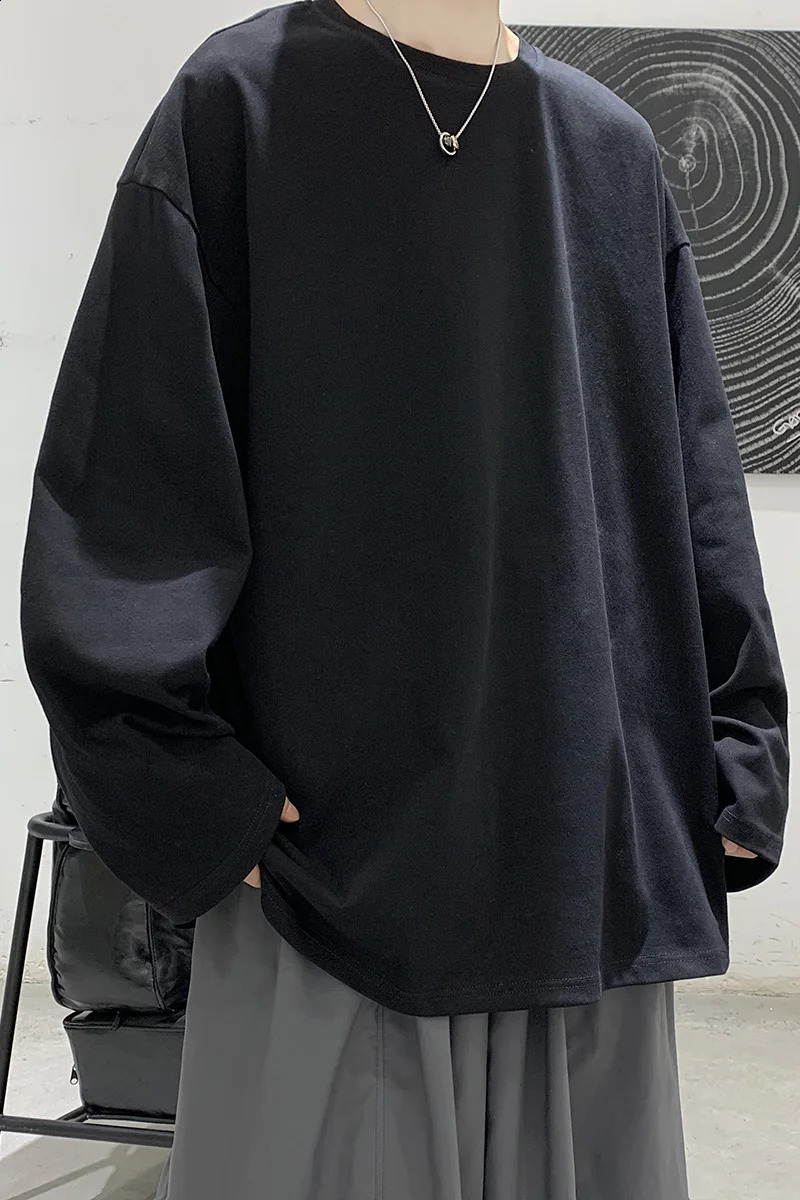 Spring Mens Solid Long Sleeve Tshirt Korean Fashion Top Womens Cotton Oneck 5XL 240828
