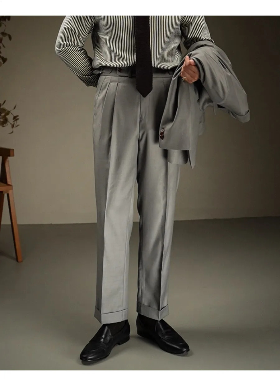 Business casual mens solid color pants Naples double folding straight office mens lifting suit mens dress pants 240828