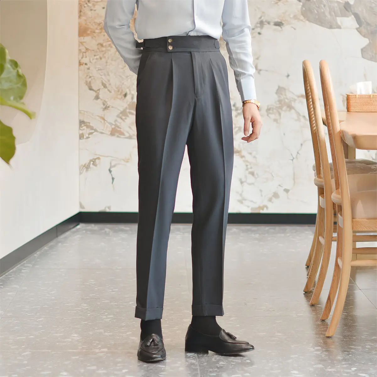 High end mens suit pants elegant business casual straight pants white Naples cut dress mens Trouser groom wedding dress evening gown 240828