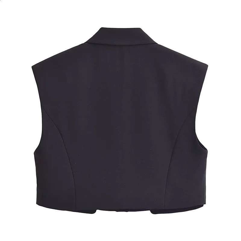 KEYANKETIAN Womens Black Short Waist Coat Spring Neutral Edition Flip Pocket Single Button Fashion Crop Tank Top 240828