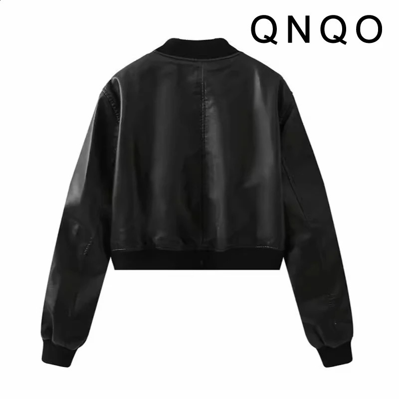 QNQO Womens Artificial Leather Jacket Zipper Fashion Casual Coat Autumn/Winter Street Clothing Fashion Long Sleeve Womens Jacket 240827