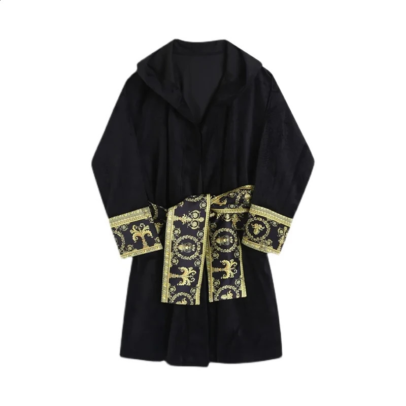 LUZHEN fashionable ious elegant loose fitting hooded cardigan wool sweater mens velvet pajamas belt dress 962e93 240827