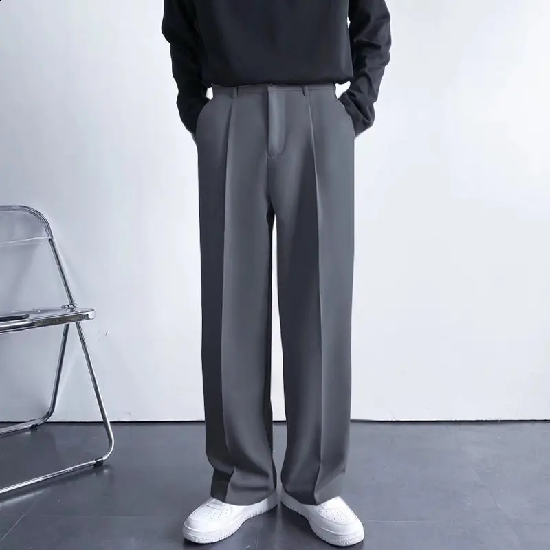 Mens Draped Baggy Suit Pants Casual Buttondown Solid Color Straight Premium Elegant Dress 2024 240827