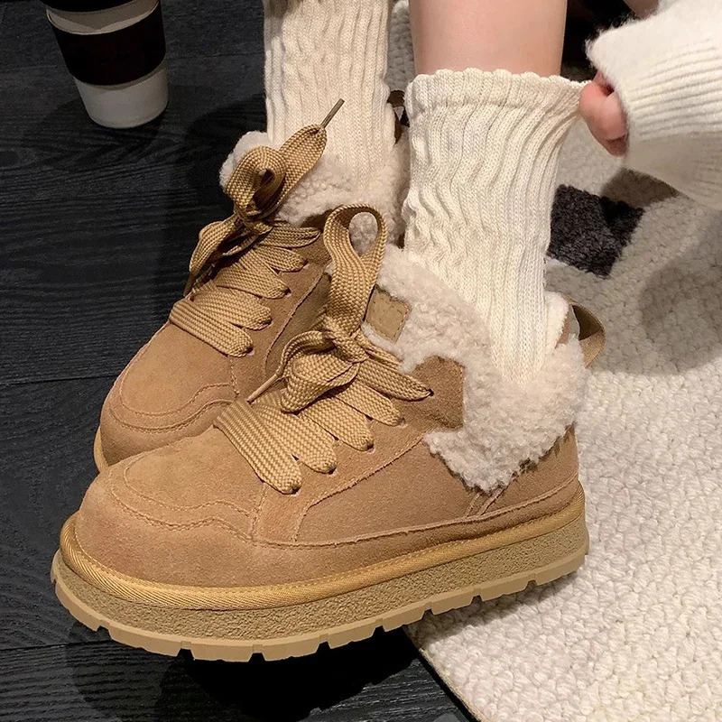 Platform Women Snow Ankle Boots Flats Warm Casual Cotton Shoes Winter Cozy Sneakers Woman Trend Short Plush Mujer Botas 240828