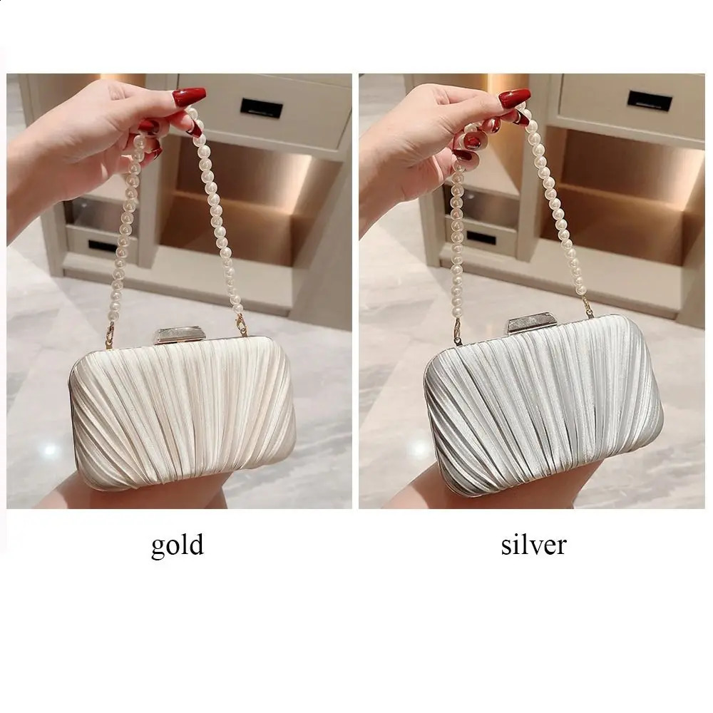 Silk Evening Bag Women Elegant Fashion Banquet Clutch Pearl Chain Shoulder Bags Purse Female Wedding Party Handbags 250122