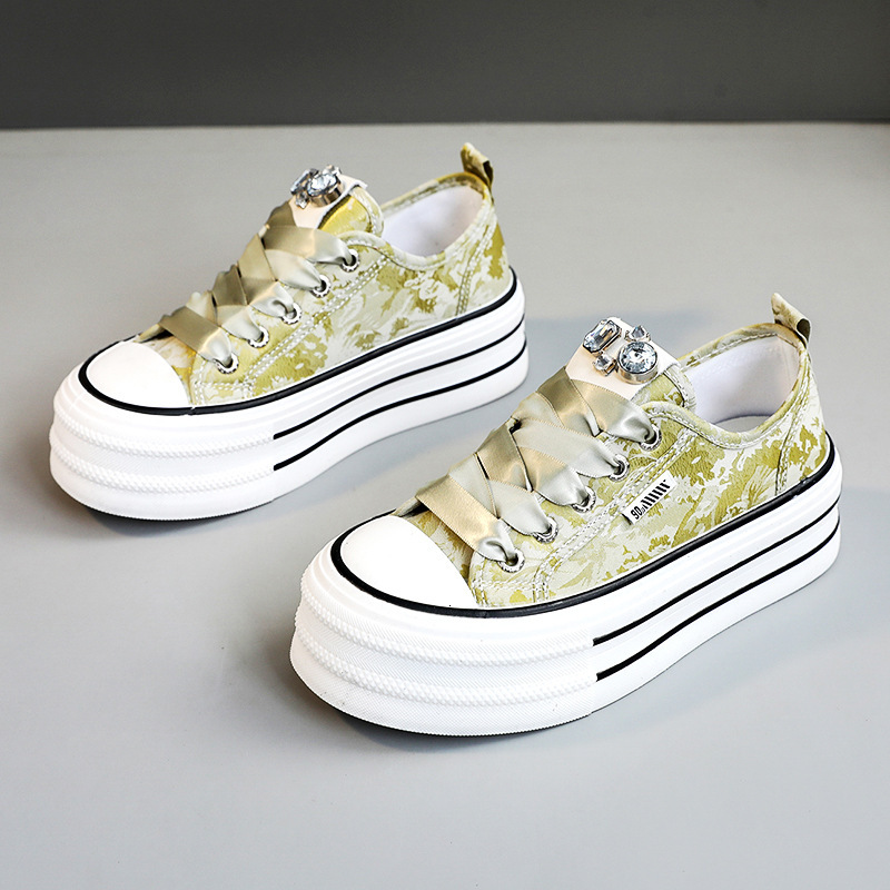 Ddmysports BR New White For Women In Summer Breathable S Board Thick Soled Canvas Shoes Height Increasing Casual OUTDOOR