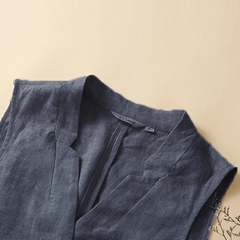 Womens Literature Retro Cotton Linen Vest Sleeveless Jacket Street Clothing Button Hemp V-neck Waist Elegant Casual Coat 240828