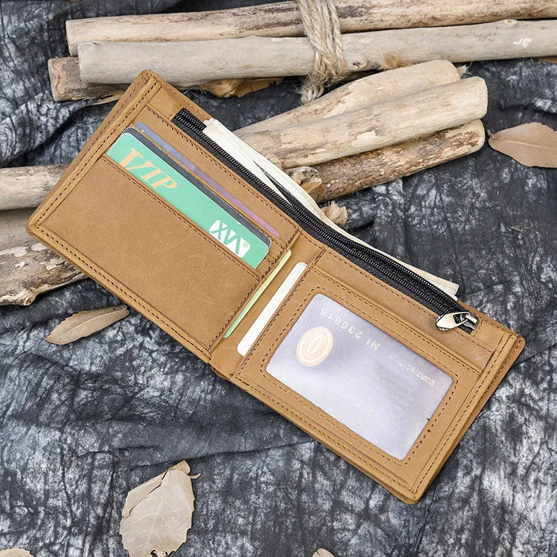 Vintage Men Wallet Genuine Leather Short Purse Wallet Men Small Slim Coin Purse Bifold Carteira Slim Male Coin Wallet Cowskin 240828