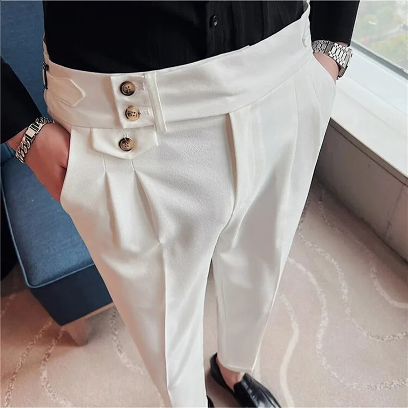 Spring/Summer Mens Naples High Waist Set Pants High Quality Solid Business Leisure Office Social Mens Style 240828