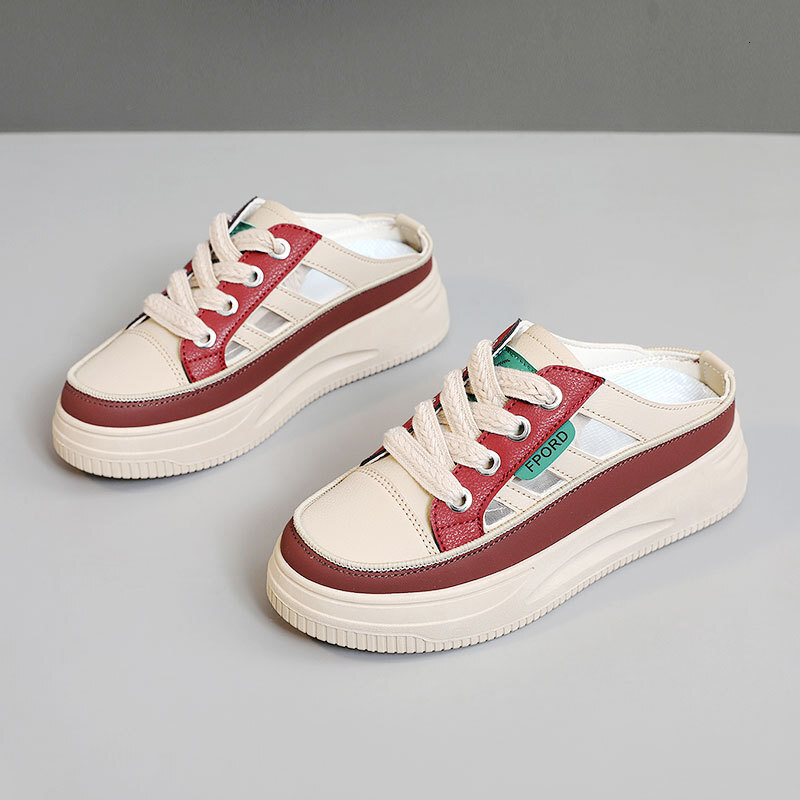 Ddmysports C New Half Trailer Summer Trend Hollowed Out Color Blocking Breathable Thick Sole Casual Height Increasing Board Shoes Slippers OUTDOOR