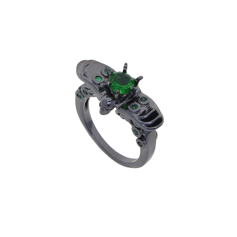 Halloween Iced-Out Skull Cz Ring: Unisex Green Cubic Zirconia Black Ring