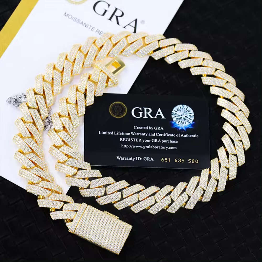 Designer Chain Necklace Hip Hop Jewelry 15mm wide 2 row Link chain VVS Mosan Platinum Plated Sterling Chilled Cuban necklace