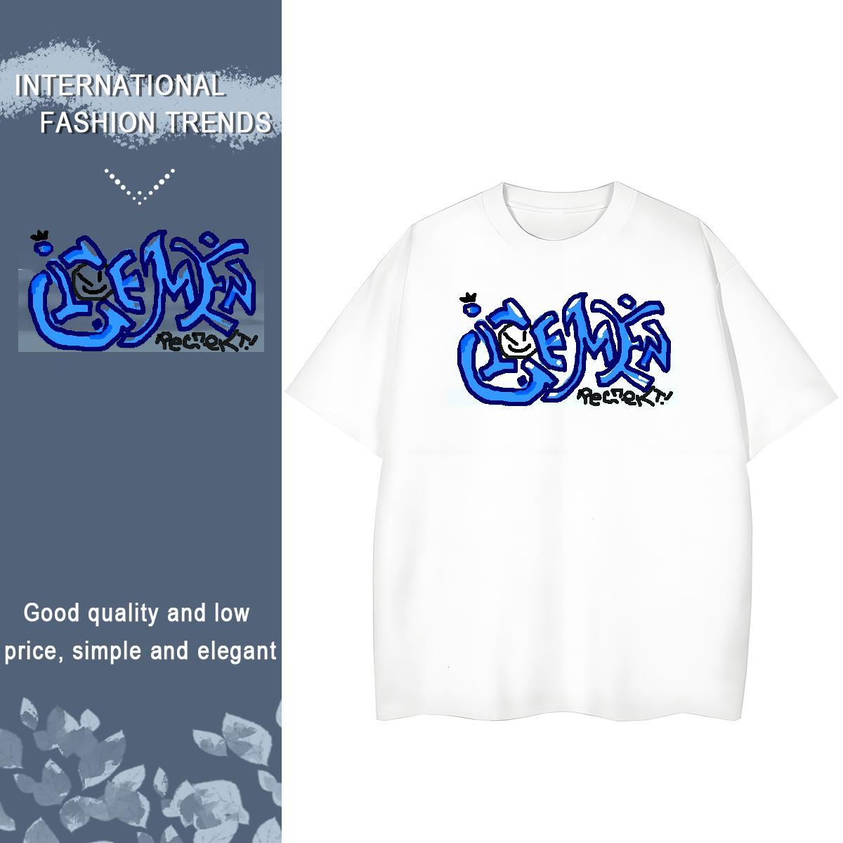 Classic T Shirts Men 230g Cotton letter High Street Hip Hop DIY Printed Breathable Short Sleeve Men Clothes T-Shirt 2024 DIY Tops Tees