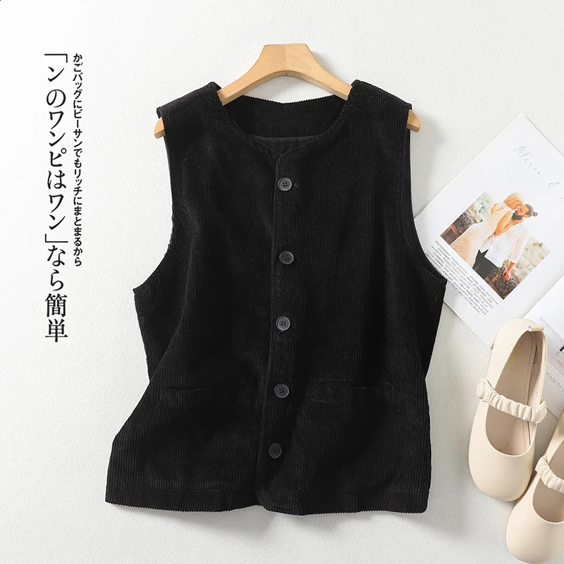 Cotton Corduroy sleeveless womens vest autumn retro literary striped velvet loose warm casual shoulder vest clip 240828