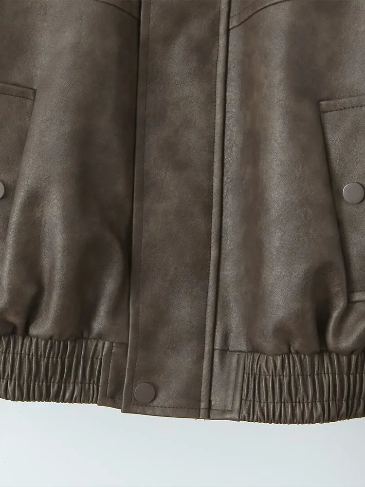 American retro style elastic waist lapel long sleeved fashionable warm jacket leather jacket 240827
