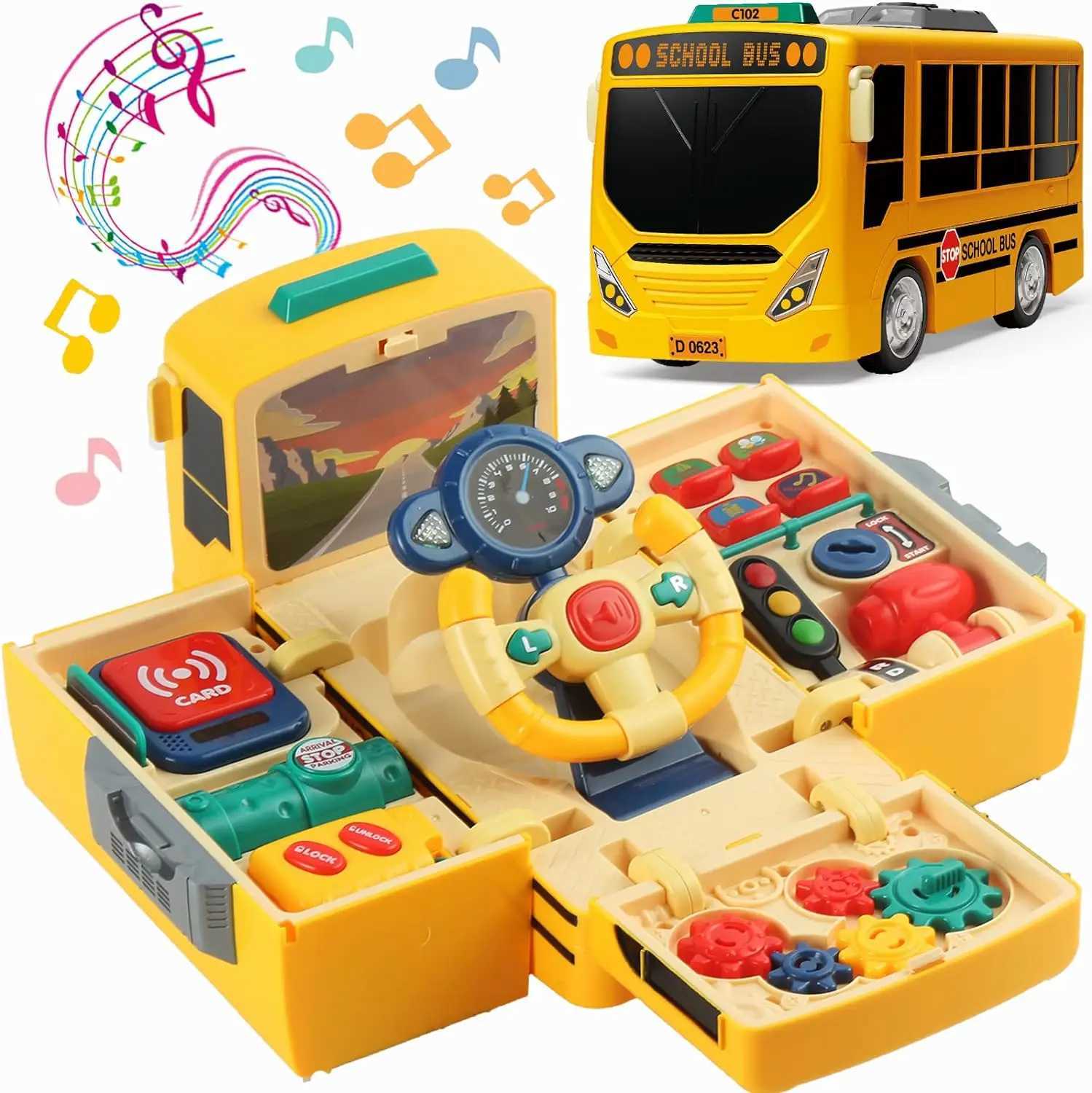 Montessori bus toys with sound and light childrens simulated steering wheel gear toys childrens simulated driving bus toys W240827