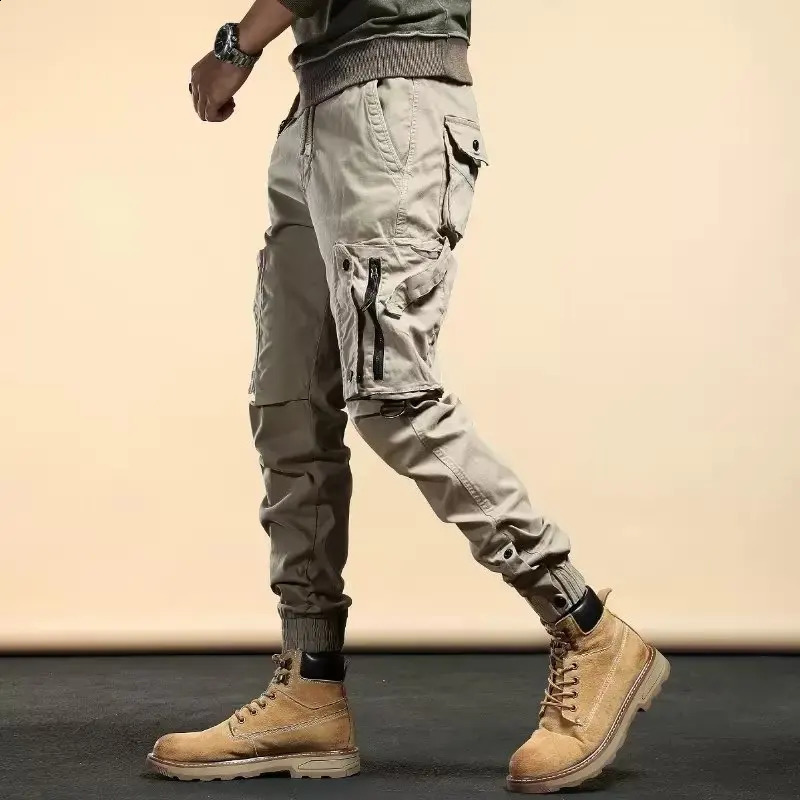 American style tough guy work jogging pants loose casual wearresistant ankle strap mens fashionable heavyweight military 240827
