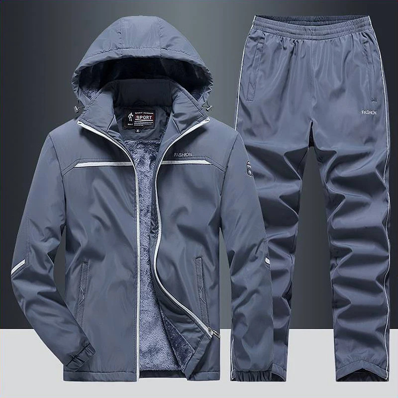 Mens track and field clothing winter sportswear set casual set Plus velvet sportswear mens fitness warm clothing Asian size L-5XL 240827