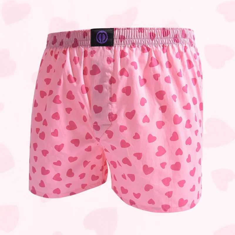 Pure Cotton Pink Heart Boxer Shorts Panties For Men And Women Pattern Comfortable Breathable Shorts For Home Leisure Y240828