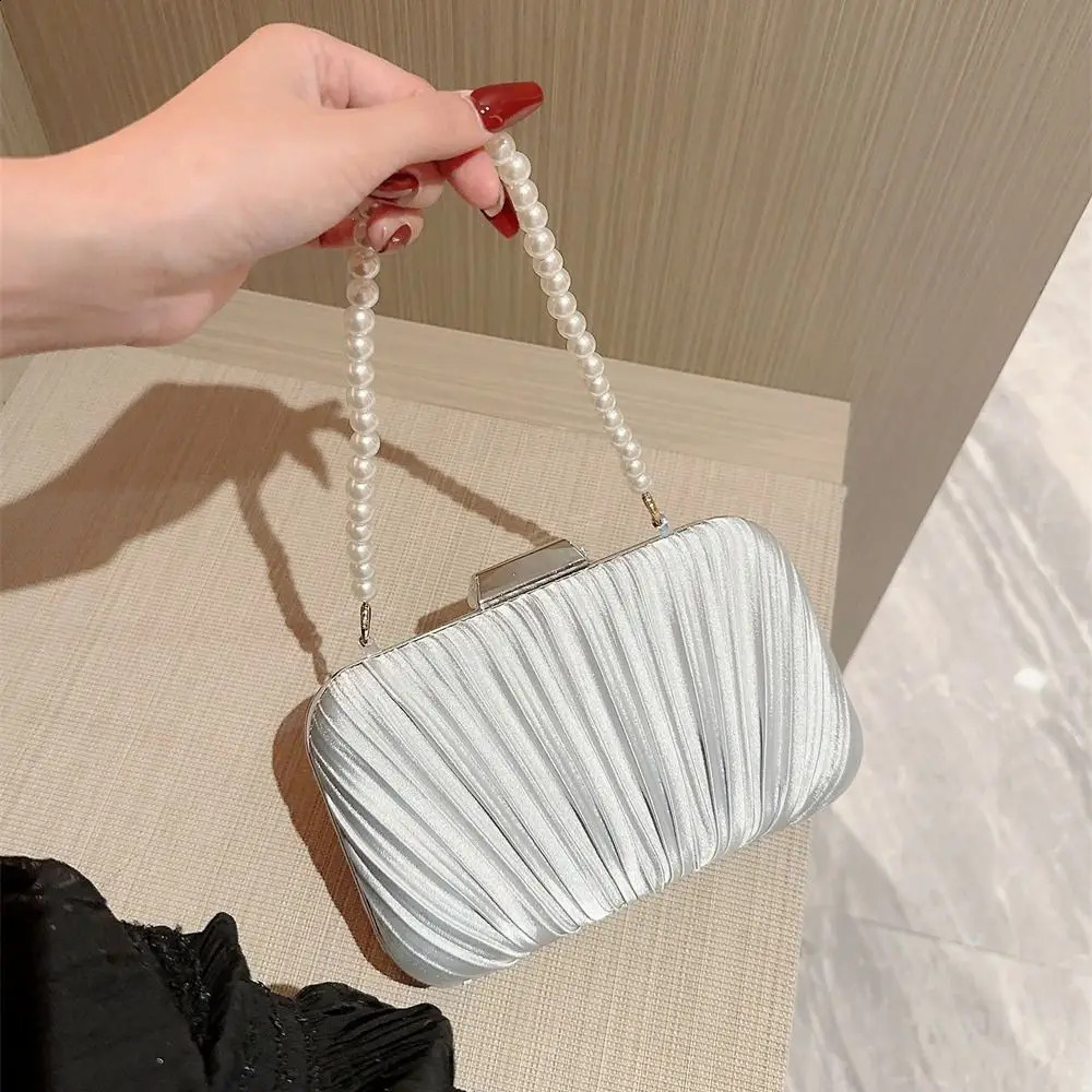 Silk Evening Bag Women Elegant Fashion Banquet Clutch Pearl Chain Shoulder Bags Purse Female Wedding Party Handbags 250122