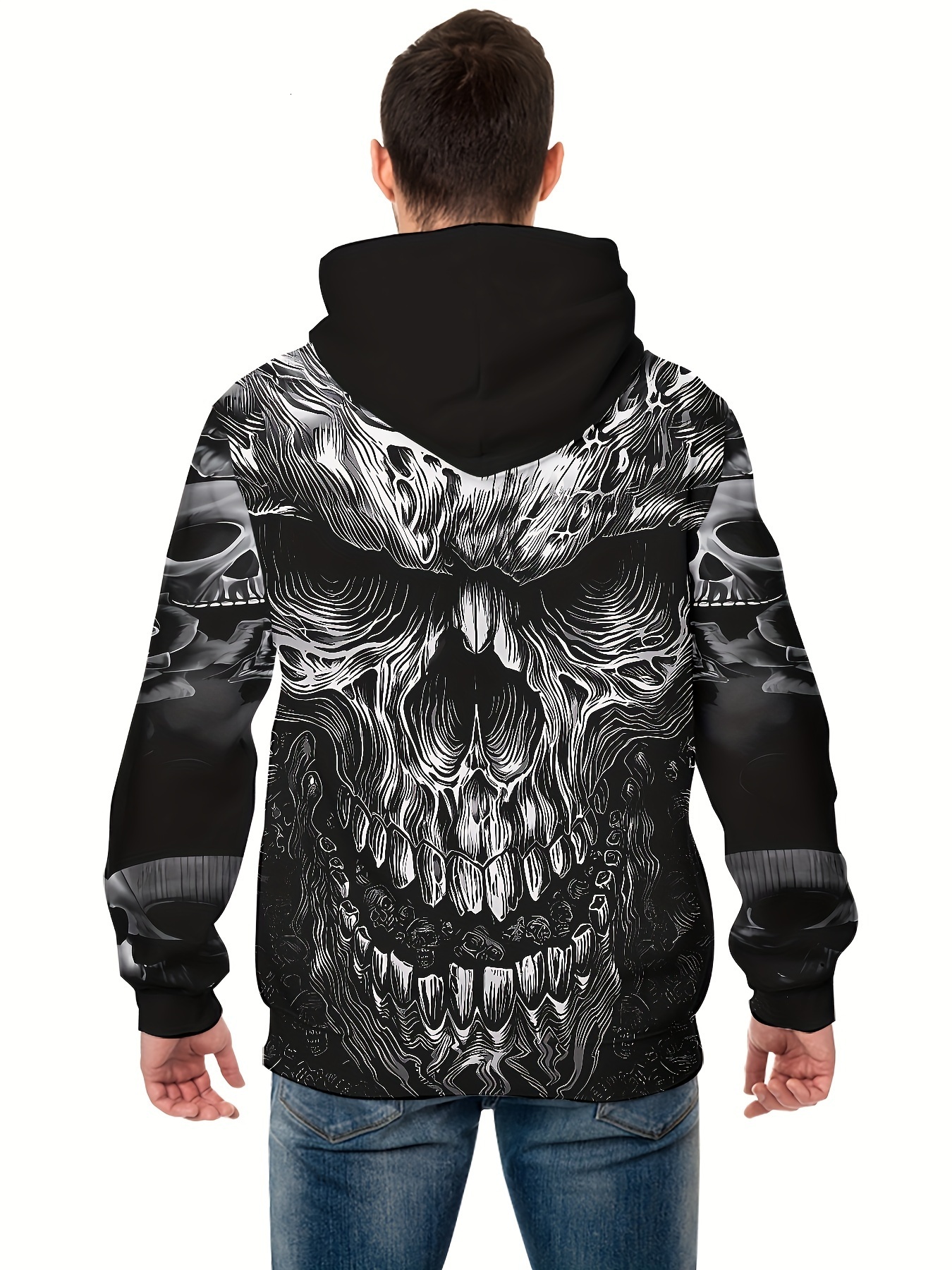Halloween Plus Size 3D Skull Graphic Hoodie - Stylish Mens Casual Long Sleeve Sweatshirt with Relaxed Fit, Ultra-Comfy Design, Hooded Pullover, and Co