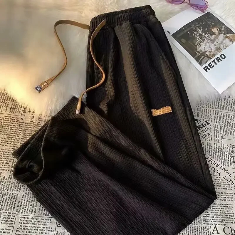 Summer silk mens pants straight leg wide leg casual pants Korean fashionable sports mens pants 240828