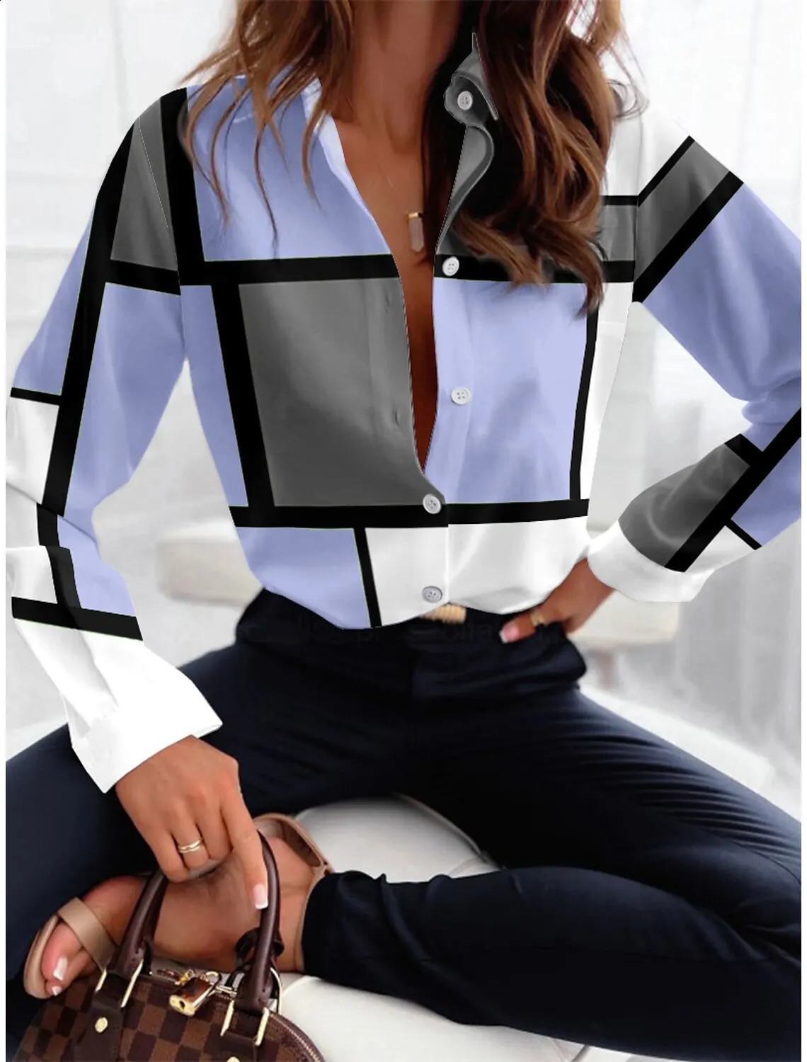 McDv Retro Loose Zebra Texture Womens Shirt Fashion Collar Long Sleeve Office Womens Shirt and Top Womens Clothing 2024 240828 - view 5
