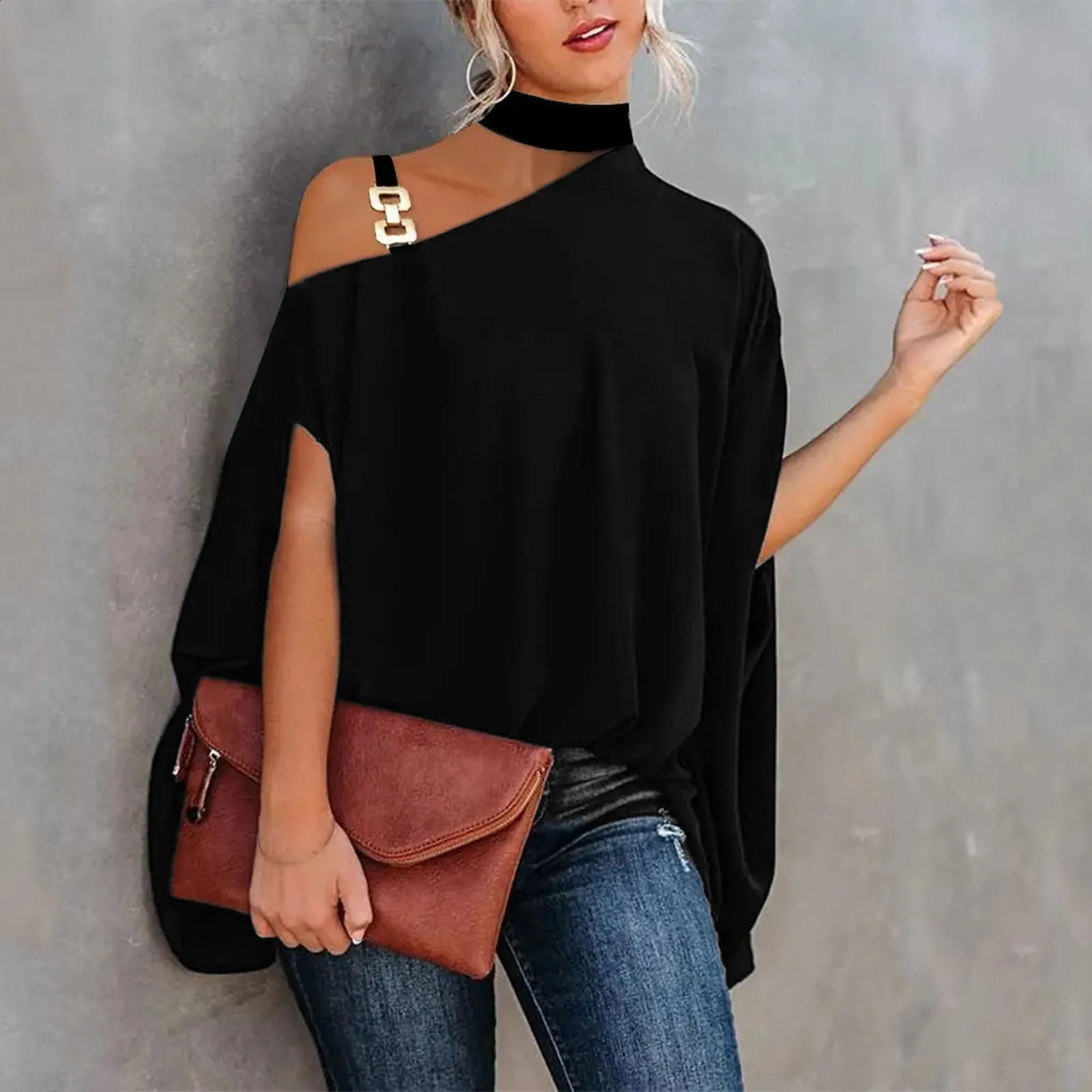 Womens sexy one shoulder shirt fashionable and elegant top loose oversized shirt and blouse womens autumn clothing Blusas Para Mujer 240828