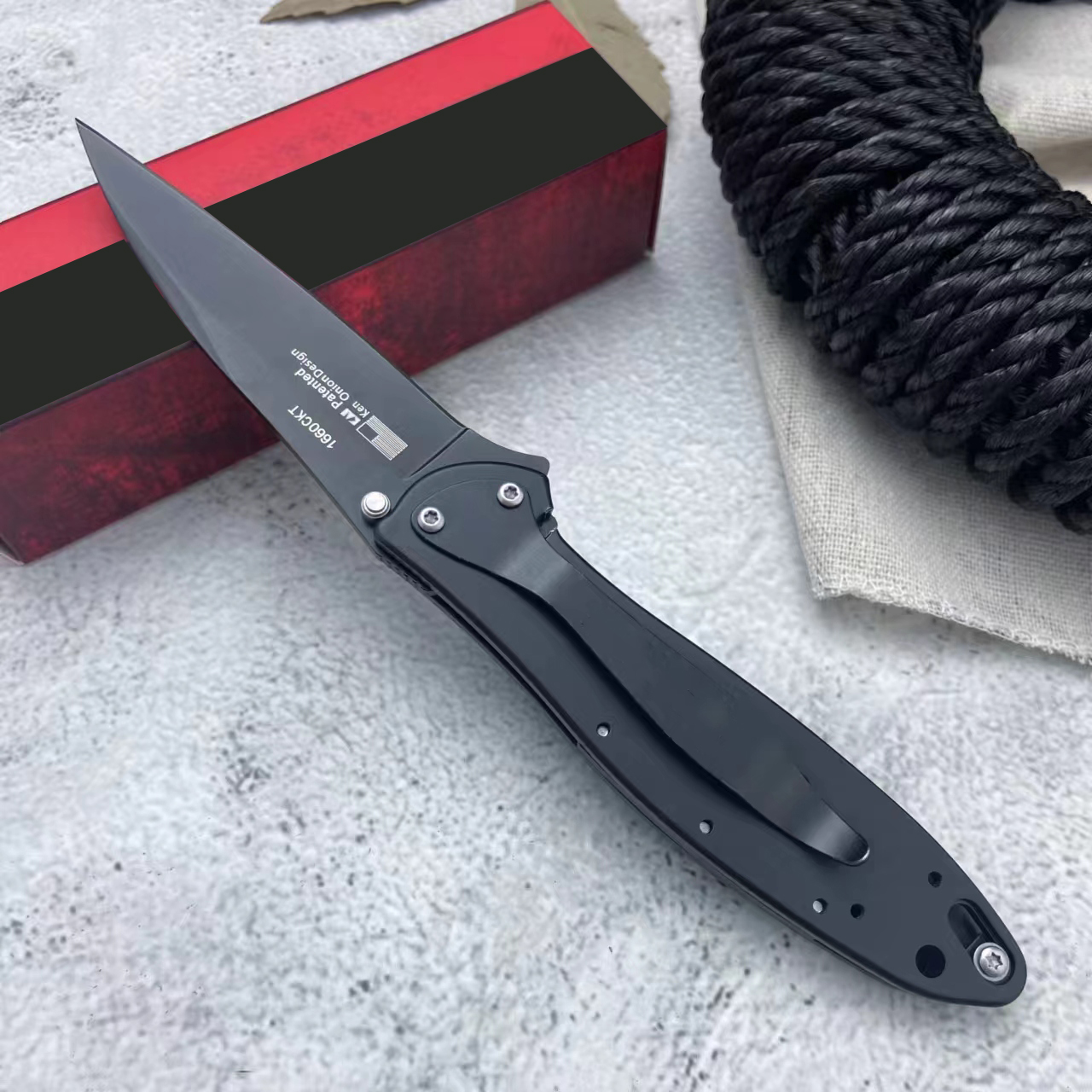 Tactical KS 1660 Leek Flipper Assisted Folding 8Cr13Mov Blade Stainless Steel Handle with Belt Clip Everyday Carry for Hunting Camping Pocket Knife 90