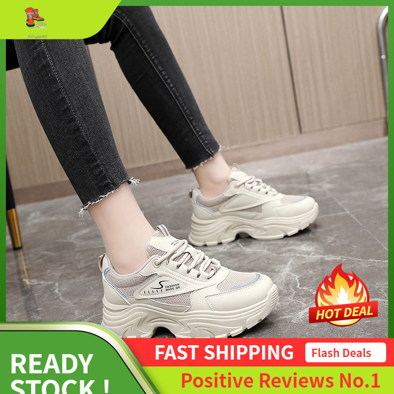 Ddmysports QRJ New Spring And Summer Color Blocked Dad Breathable Mesh Thick Sole Height Increasing Shoes For Students OUTDOOR