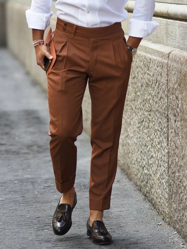 Italian style custom pants custom Trouser copper light high waist Naples Trouser long label single fold 240828