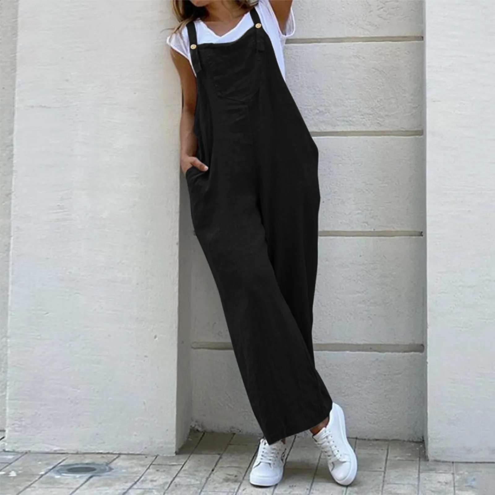 Womens long soled casual sleeveless Dungari loose jumpsuit Trouser womens clothing Ropa De Mujer 240827