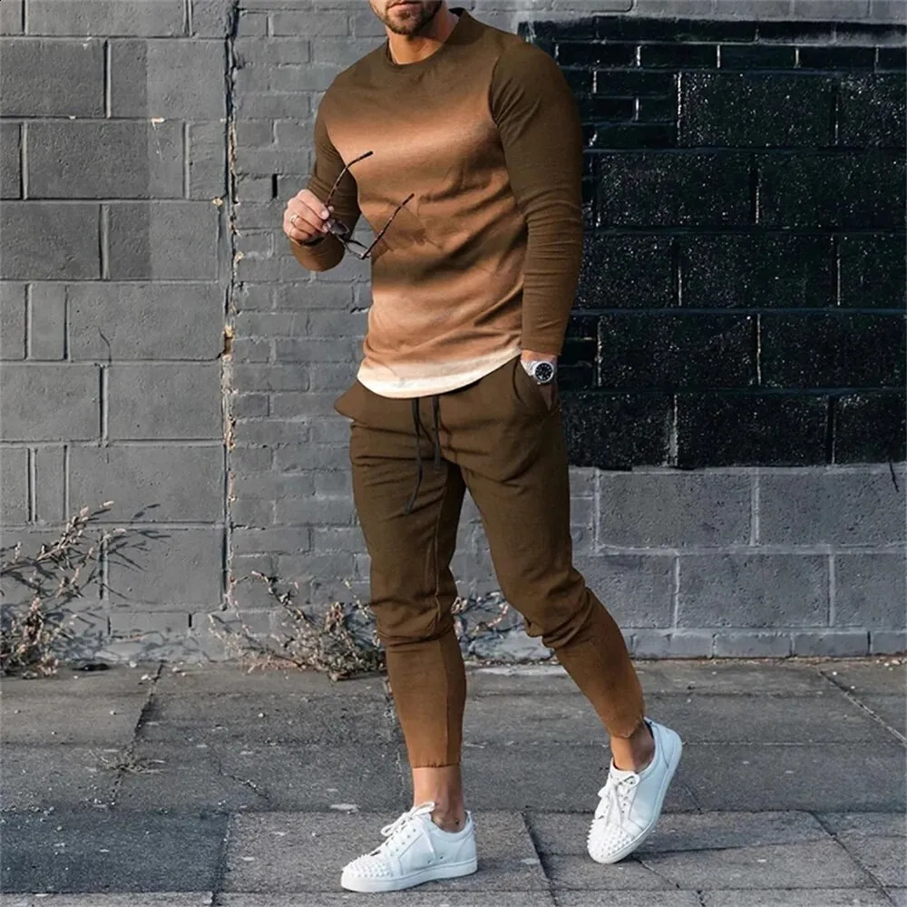 Mens sports shirt pants 2-piece set O-neck long sleeved sports shirt mens sports shirt 240827