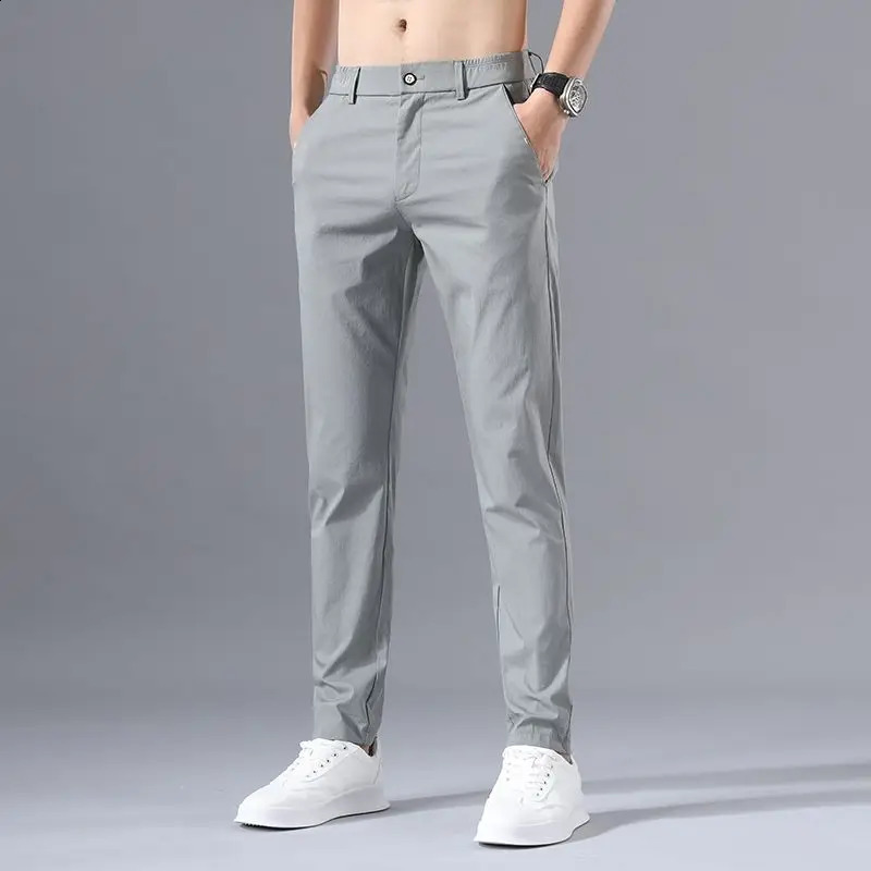 Korean printed striped straight suit mens button zipper pocket summer casual Trouser 240828