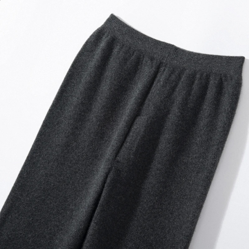 Thick and highly elastic 100% cashmere mens autumn and winter flat leg lined with wool warm pants 240828