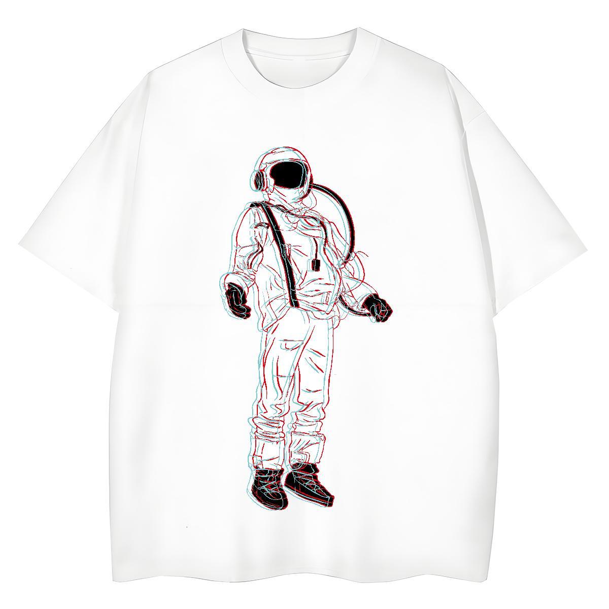 Loose fit Women Tshirts 230g Cotton cosmonaut Daily Wear T Shirt For Woman Crew Neck Breathable Custom Print Plus Size Tops
