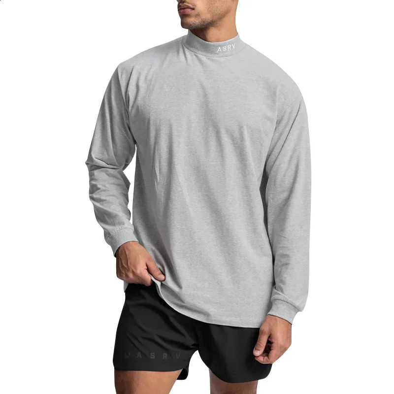 Long sleeved mens fitness shirt gym exercise zipper spring and autumn plain collar training running basic Tshirt 240827