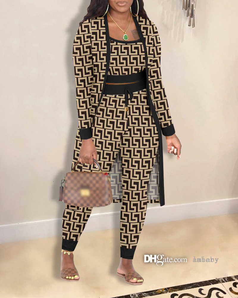 Fashion Printed Tracksuit Women Three Piece Set Plus Size S-3XL Clothing Sports Vest Windbreaker Jacket Coat And Sweatpants Jogging Suit 3Pcs Sets For Women Outfits