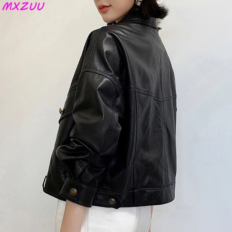 Khaki leather jacket winter coat womens sheepskin short casual full matching show thin motorcycle small Chaqueta Jassen women 240827