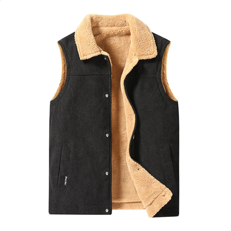 Mens wool warm vest winter jacket thick cashmere mens windproof casual sleeveless 6XL 240827