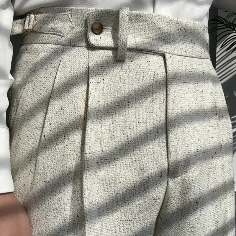 Spring High Waist Straight Leg Trouser Mens Top Quality Paris Button Trouser Casual Business Naples Gentleman Set Pants 240828