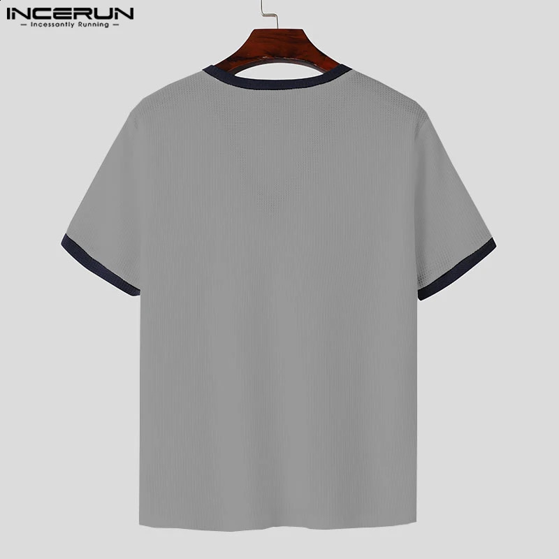 INCERUN Men T Shirt Patchwork V Neck Short Sleeve Summer Fitness Fashion Men Clothing Streetwear 2024 Casual Camsietas S-3XL 240828